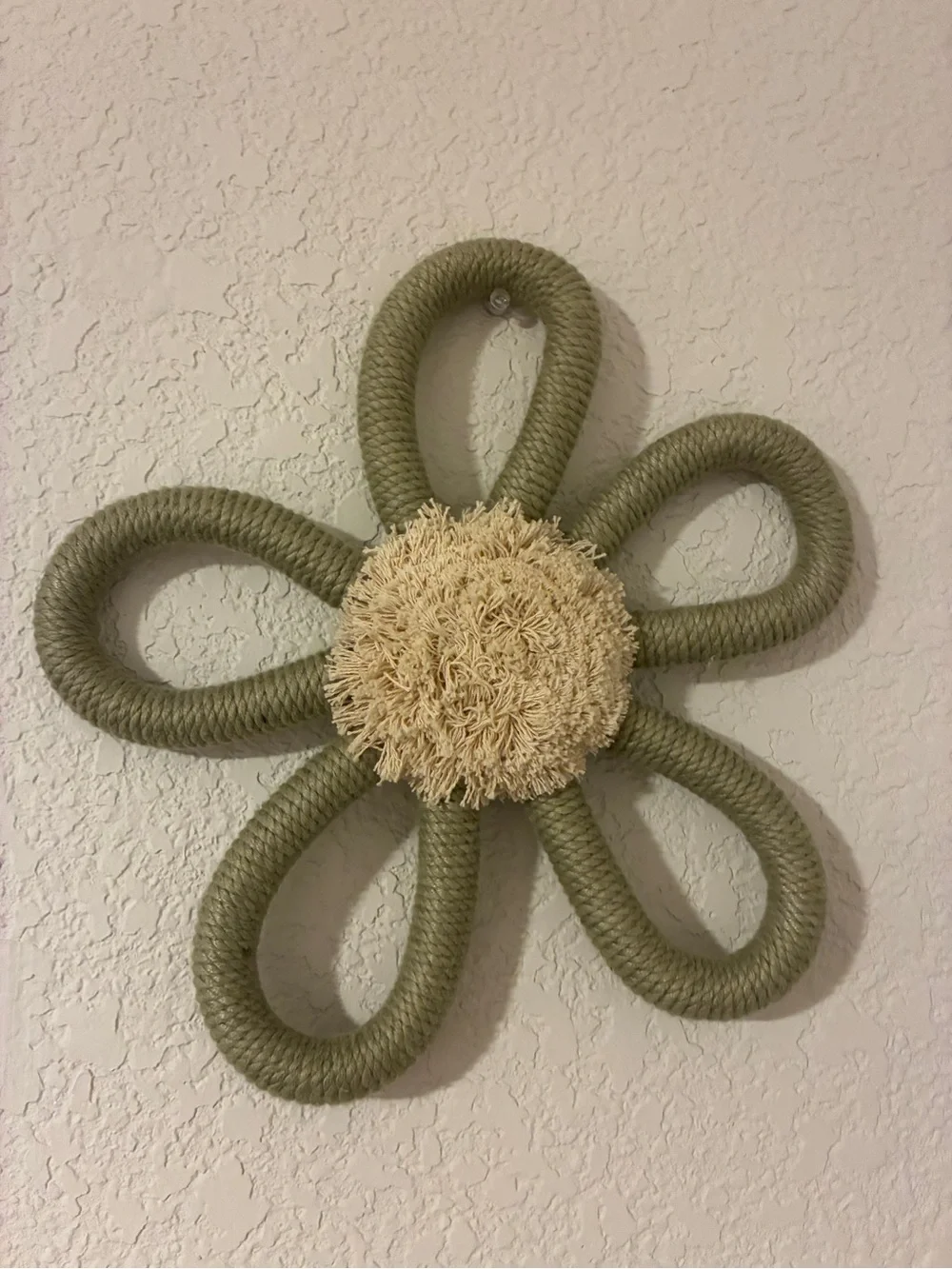 Boho Rope Flower Wall Decor Sage Green 9.5” Woven Daisy Wall Art